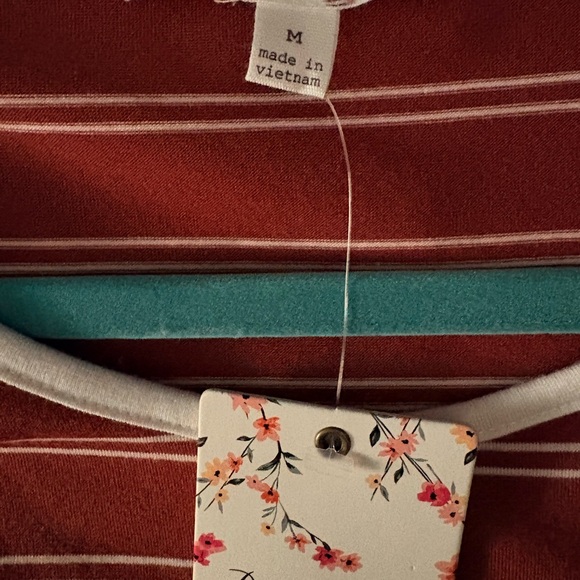 Pink Rose Striped Midi Dress - Red and White - Picture 3 of 4